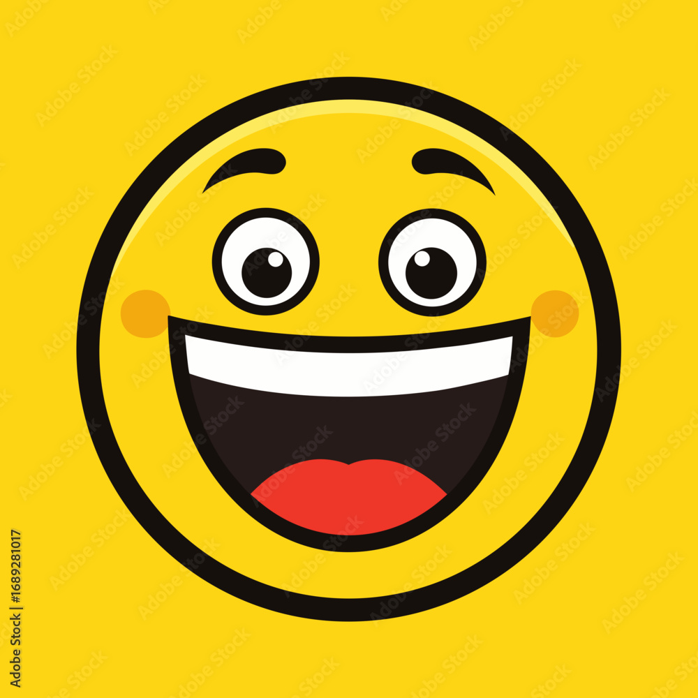 Fototapeta premium Joyful yellow smiley face with wide open mouth and big eyes