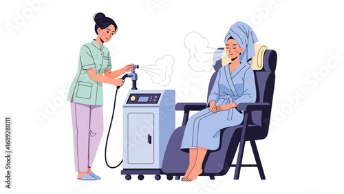 Skincare professional administering advanced facial treatment with modern equipment to relaxed client