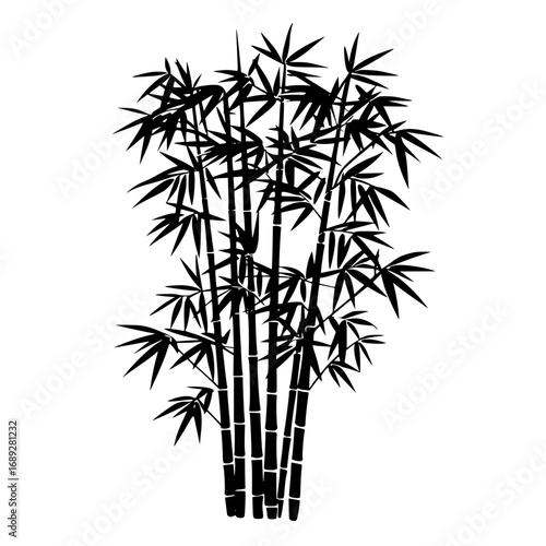 Elegant black bamboo stalks with delicate leaves create a serene natural silhouette for tranquil design projects