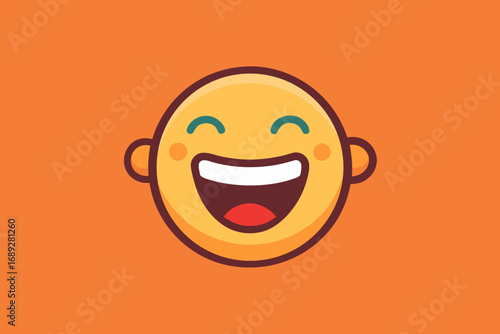 Joyful cartoon face with big smile and closed eyes