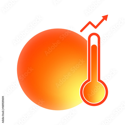 Thermometer and sun increasing temperature illustration icon on a transparent background.