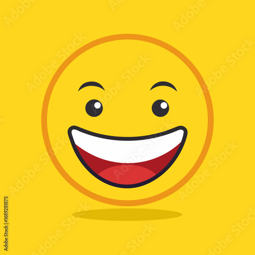 Joyful yellow smiley face with wide open mouth and big smile
