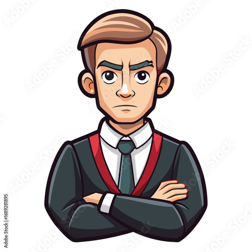 Confident Male Advocate Standing with Folded Arms, Professional Lawyer Vector Illustration Representing Justice, Law, Legal Expertise, and Authority