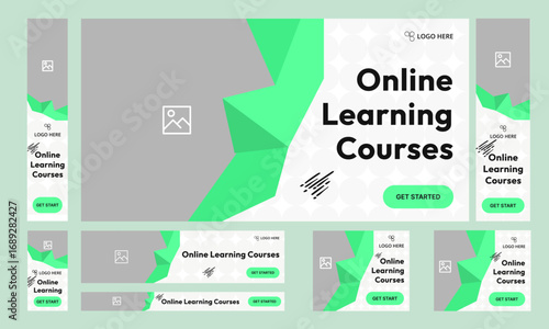 Customizable vector online education web set banner design for social media post, daily learning web bundle banner design, editable vector eps 10 file format