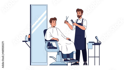 Skilled barber with scissors and comb meticulously cuts a client s hair in a modern salon setting
