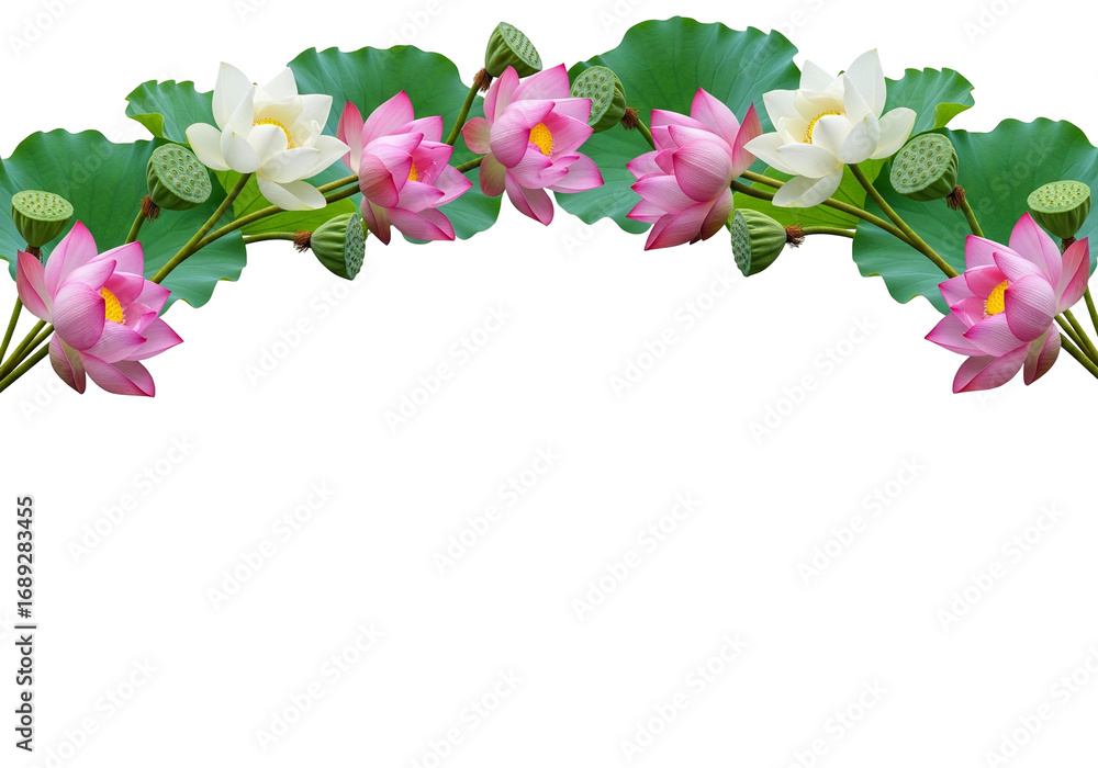 Fototapeta premium Lotus Flower Arch with Elegant White Background