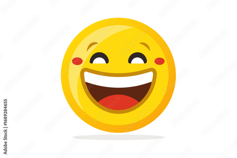 Fototapeta premium Joyful yellow emoji face laughing with red cheeks