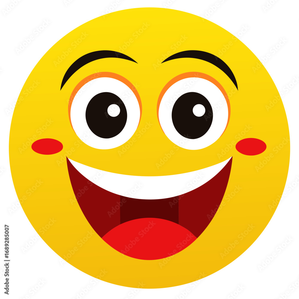 Fototapeta premium Joyful yellow smiley face with big grin and red cheeks