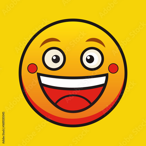 Joyful yellow smiley face with wide grin and rosy cheeks