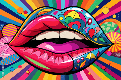Wallpaper Mural Vibrant pop art lips with psychedelic background Torontodigital.ca