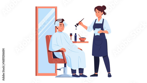 Professional hairstylist drying a client s hair with a hairdryer in a salon setting
