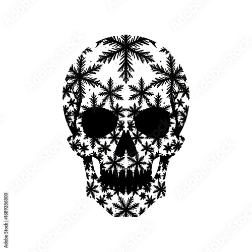 Skull made of snowflakes silhouette isolated on white background