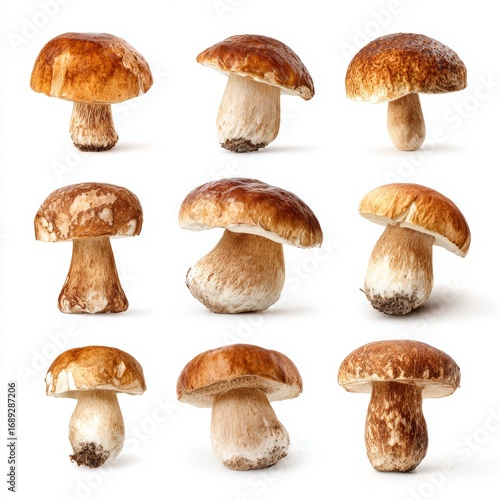 A collection of delicious mushrooms, captured from a top view, showcasing their unique shapes and details