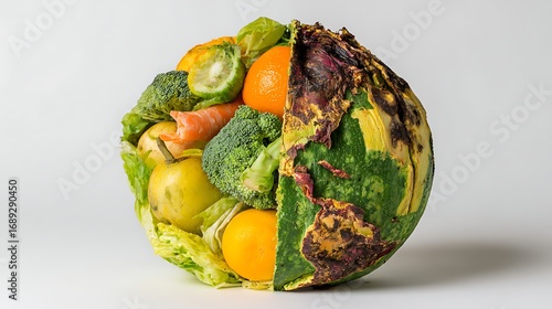 Fresh and Rotten Food Earth Globe Food Waste Concept