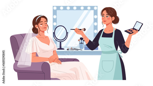 Bride receiving professional makeup application from a skilled artist before her wedding day ceremony
