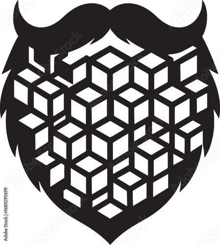 No shave november beard with cubes pattern black white art