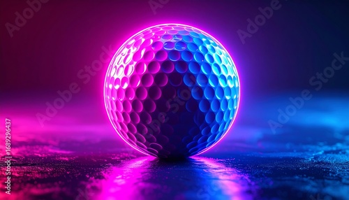 Neon golf ball on reflective surface