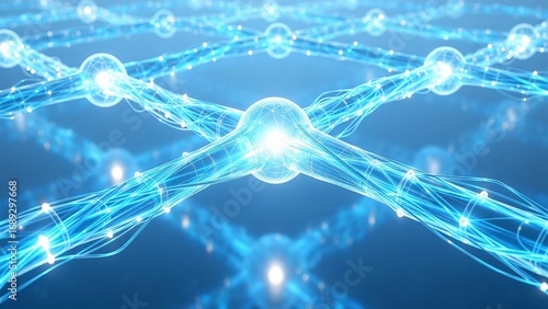 Intricate web of glowing blue neurons and synapses forming a complex neural network, a concept art for AI, machine learning, and future technology
