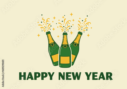 Happy New Year Champagne Celebration Illustration