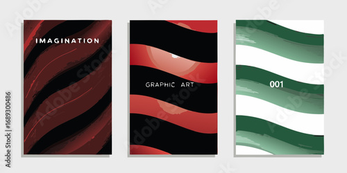 Abstract covers featuring wavy brush strokes and bold colors for graphic design and imagination themes