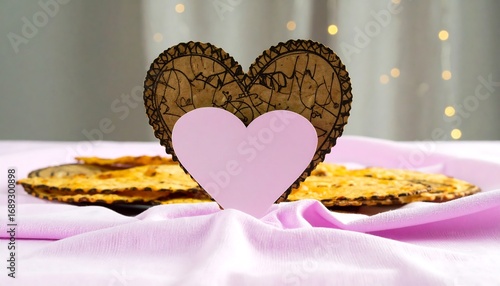 Heart-shaped cutout, light pink, food