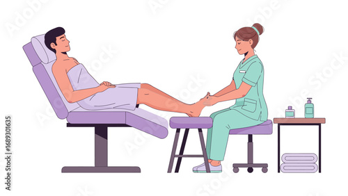 Relaxing foot massage therapy session with a professional technician in a spa setting