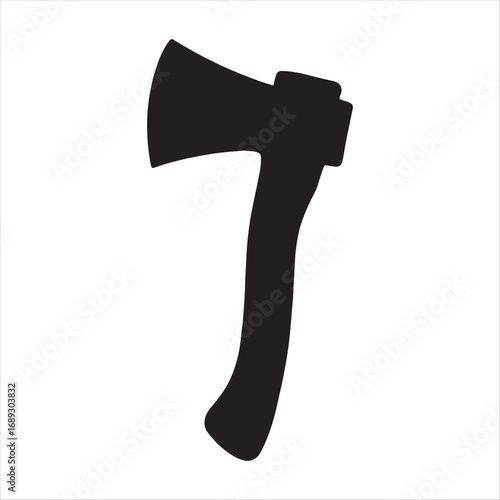 Silhouette of a classic axe with a wooden handle on a white background