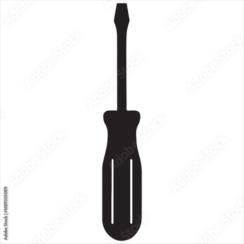 Simple silhouette of a flathead screwdriver on a white background representing tools and repair