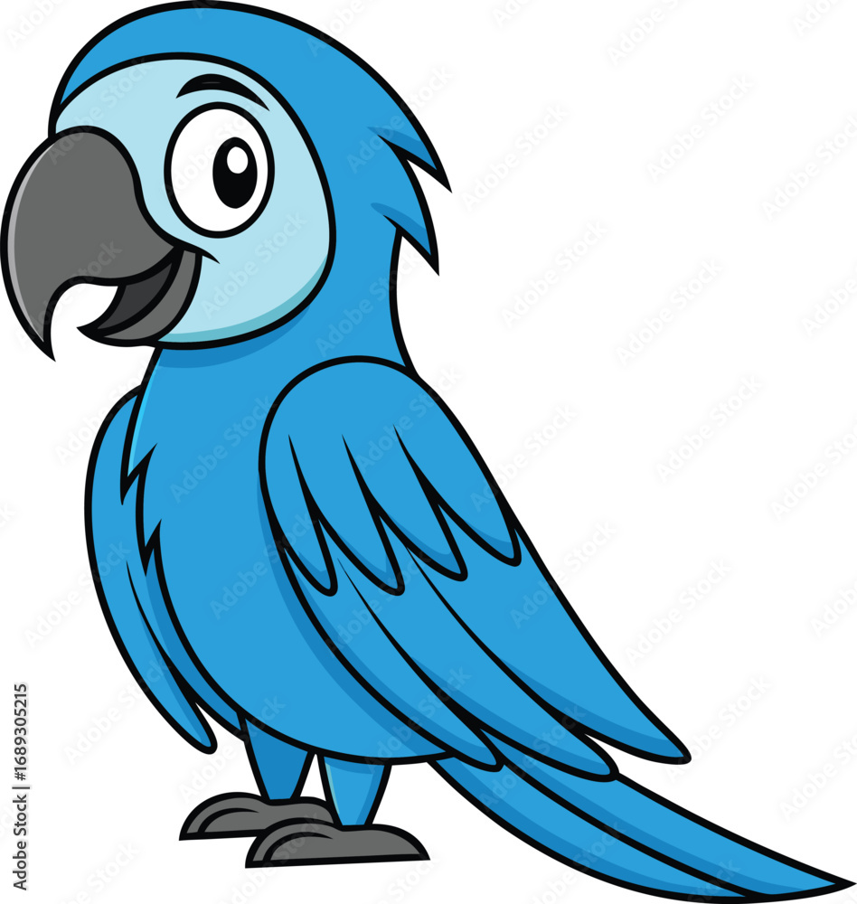 Fototapeta premium Blue parrot with large beak and wide eyes cartoon bird