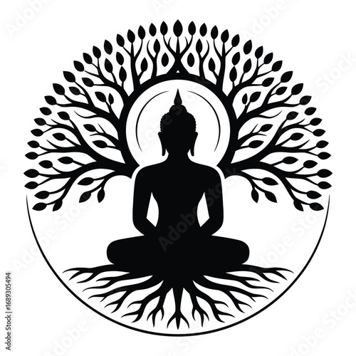 Yoga woman in lotus position silhouette vector illustration for meditation and relaxation
