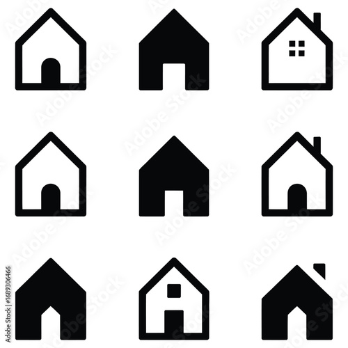 Stock vector set of house and home icons for real estate business and web design including building symbol and architecture illustration