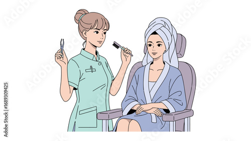 Professional makeup artist applying cosmetic products to a client in a spa setting