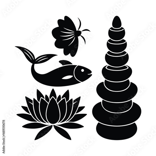 Compilation of Silhouette Vector Designs of Aquatic Life, Flower, and Toy
