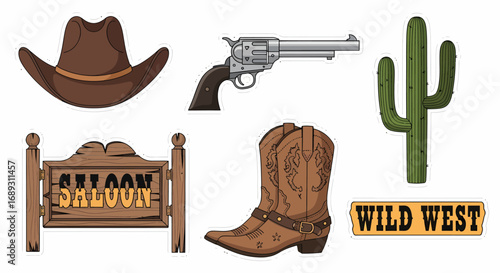 Western Saloon Hat Gun Boot and Cactus Symbols