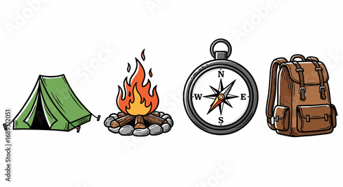 Flat illustration camping gear and adventure equipment