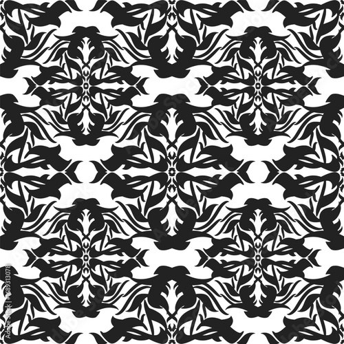 Trendy Seamless vector abstract floral pattern with bold black shapes isolated on white background. Ornamental repeating design suitable for wallpaper, fabric, packaging, and decorative backgrounds.