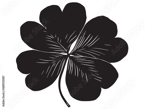 Lucky clover leaf artwork in stylish black silhouette