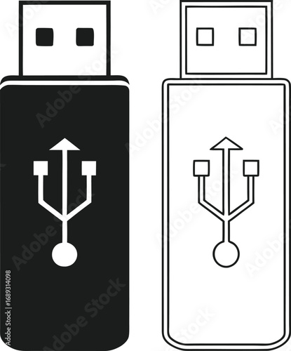 USB Flash Drive Icons Black and Outline storage memory