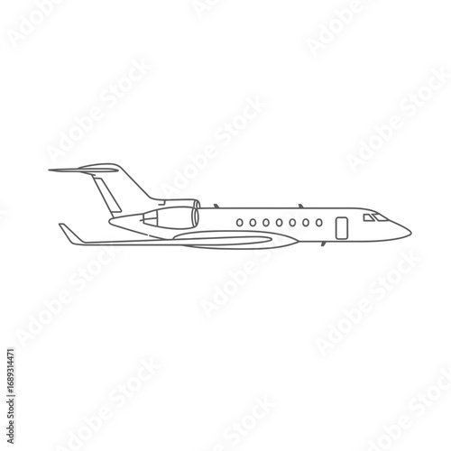 Gray Scale Private Jet Line Drawing
