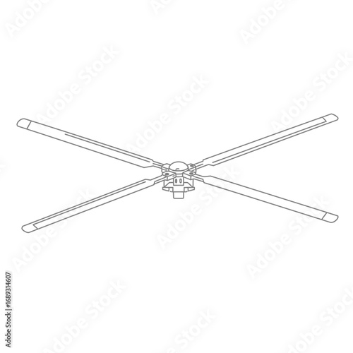 Gray Scale Technical Drawing of Helicopter Rotor Cross