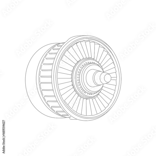 Gray Scale Technical Drawing of Turbine Engine Component