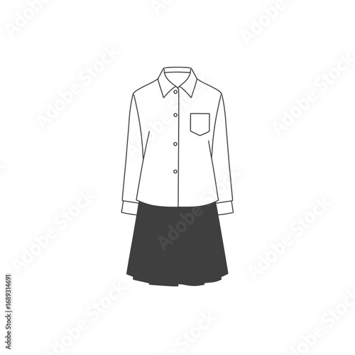Gray School Uniform: White Blouse And Black Skirt