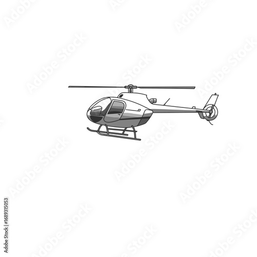 Grey Helicopter Drawing, Side View Illustration