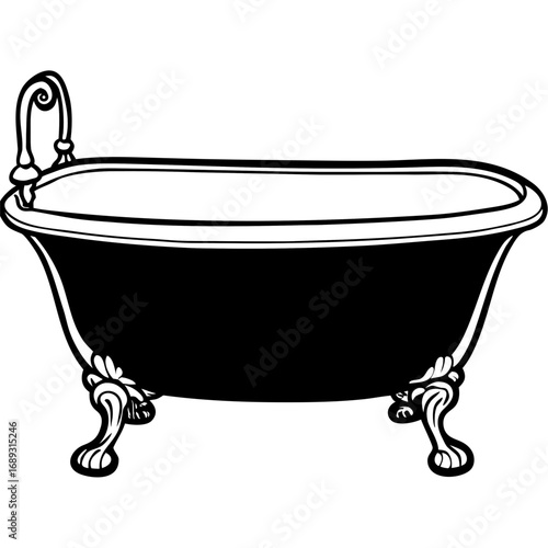 Elegant antique clawfoot bathtub with ornate faucet and decorative legs isolated on white background