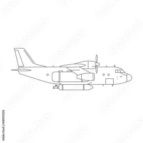 Grey Scale Airplane Line Art Illustration