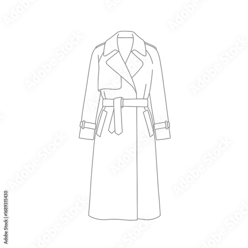 Grey Trench Coat Line Art Illustration