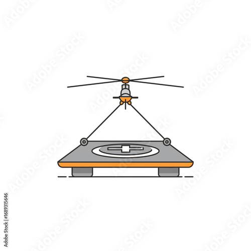 Helicopter Landing on Helipad: Minimalist Vector Illustration