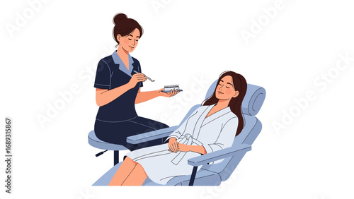 Dentist examining patient in chair using dental tools during routine checkup and cleaning appointment