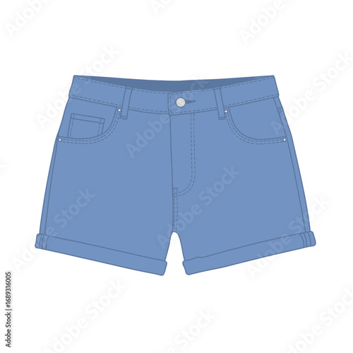 Light Blue Denim Shorts with Rolled Cuffs