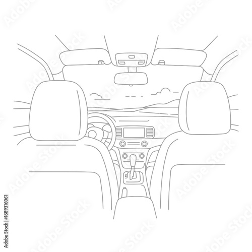 Line Art Car Interior Mountain Road Trip